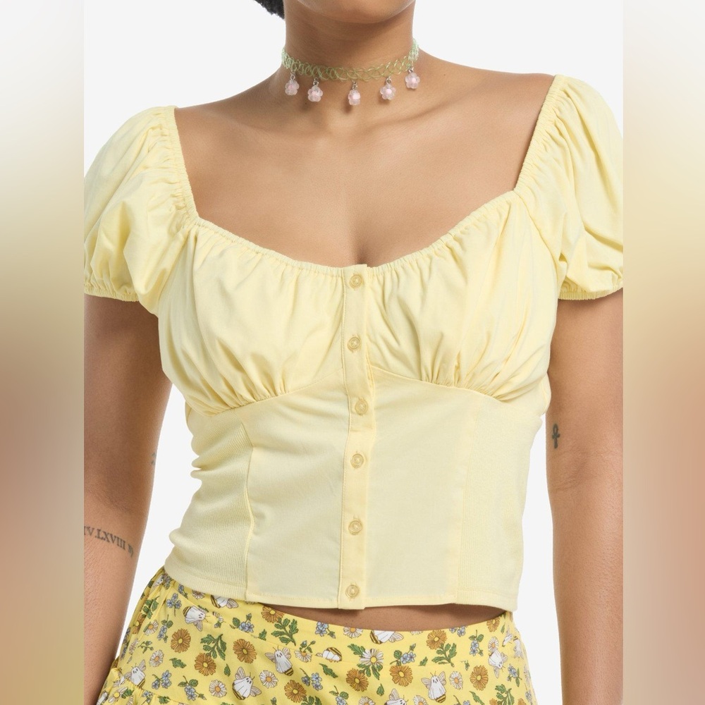 Thorn & Fable Yellow Puff Sleeve Girls Top
